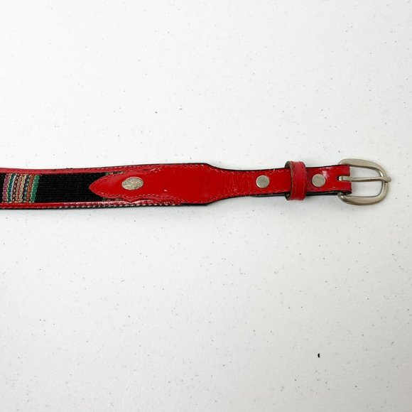 3-D VINTAGE Saddle Blanket Red and Black Leather Belt Size 34 - Picture 5 of 9